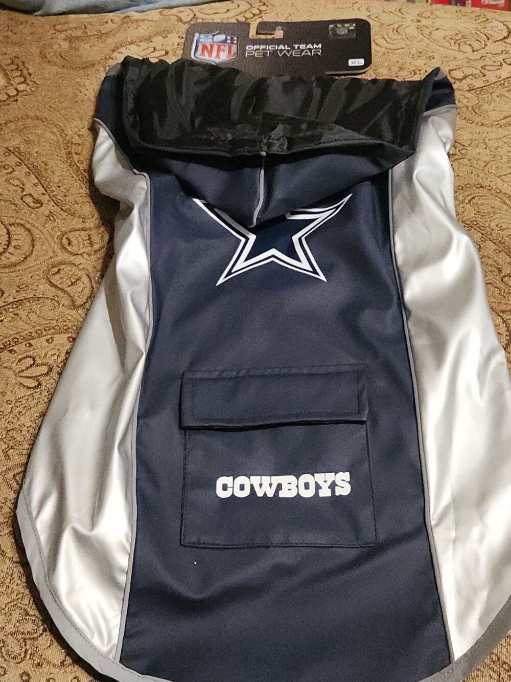 NFL Official Team Pet Wear Dallas Cowboys Hooded Rain Jacket / Raincoat XL